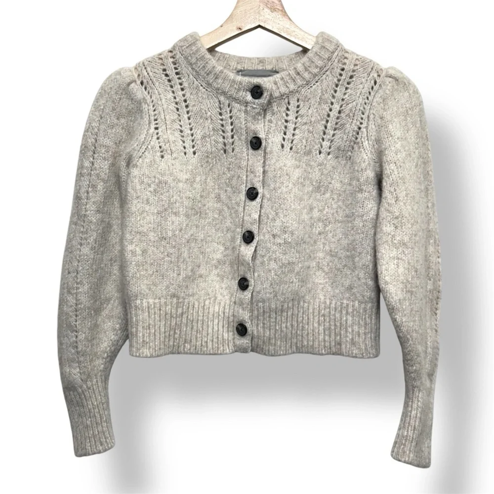 Everlane Alpaca Merino Cropped Puff Sleeve Cardigan S